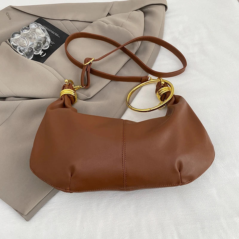 Fashion Hobo Bag Luxury Design Gold Ring Handle Clutch Bag