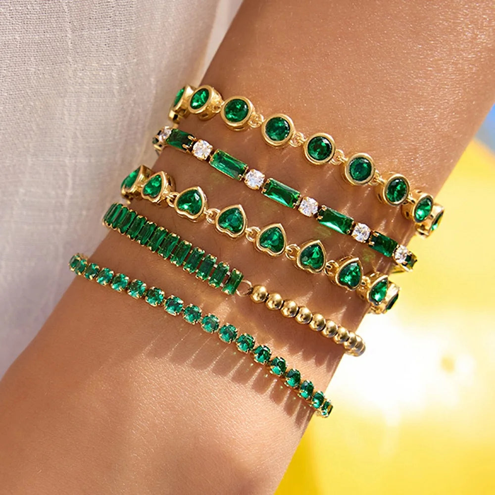 Green Zircon Jewelry Bracelet Stainless steel 18K Gold Plated