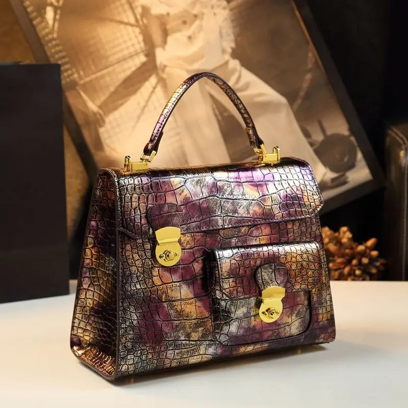 Genuine Leather Gradient Crocodile Pattern Messenger Bag