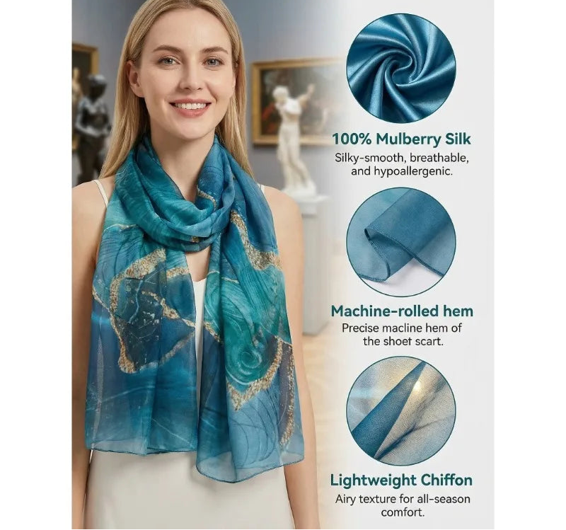 Lightweight 100% Mulberry Silk Chiffon Scarf Oblong Headscarf