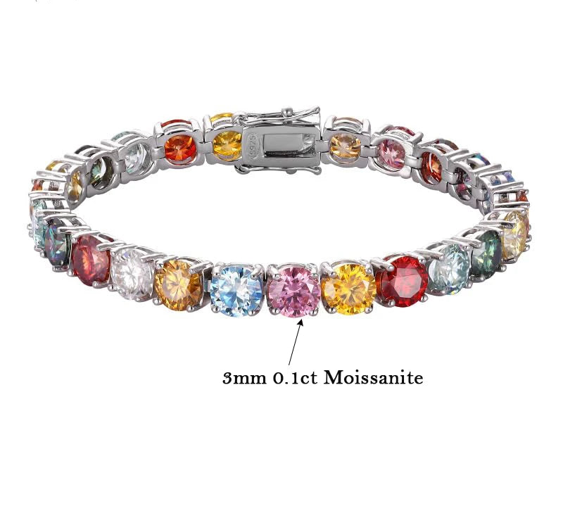 Rainbow Color Moissanite Tennis Bracelet GRA Certified Fine Jewelry