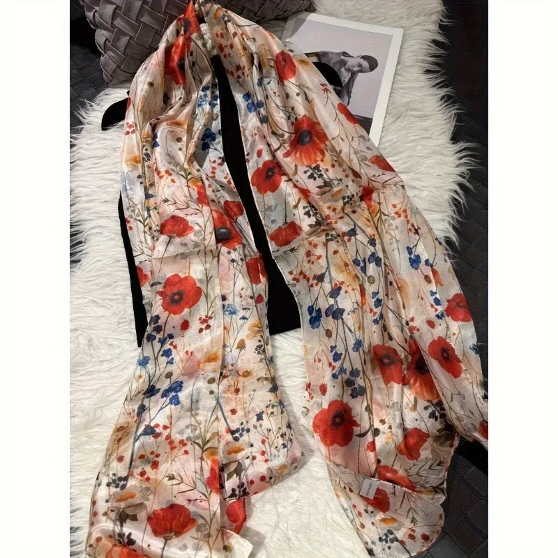 Lightweight Large 100% Mulberry Silk Scarf Oblong Shawl