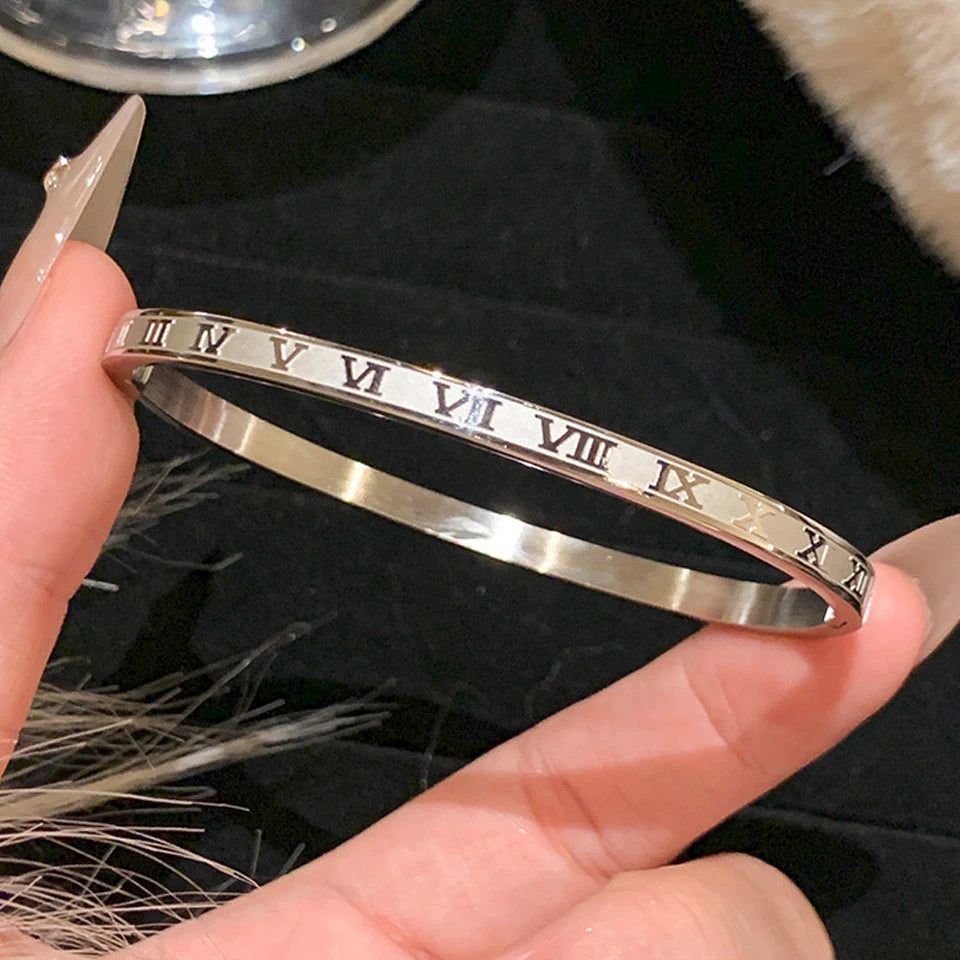 5/1pcs Sparkling Zirconia Inlaid Stainless Steel Bracelet
