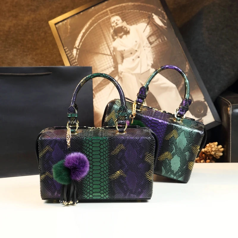 Luxury Fashion Genuine Leather Handbag Serpentine Design