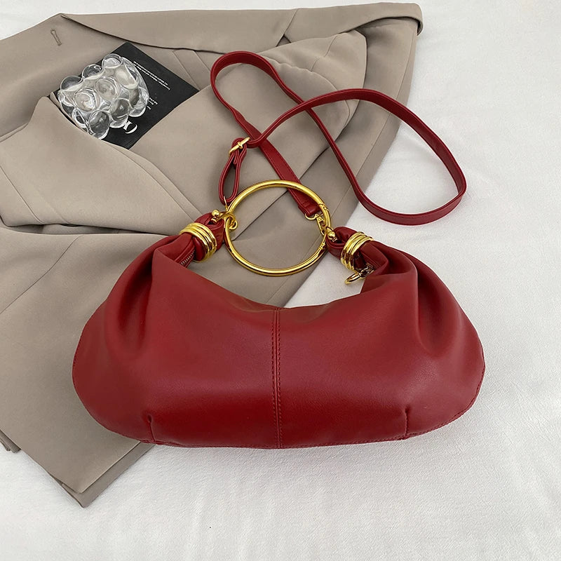 Fashion Hobo Bag Luxury Design Gold Ring Handle Clutch Bag
