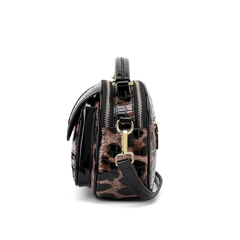 Patent Leather Leopard Print Crossbody Handbags