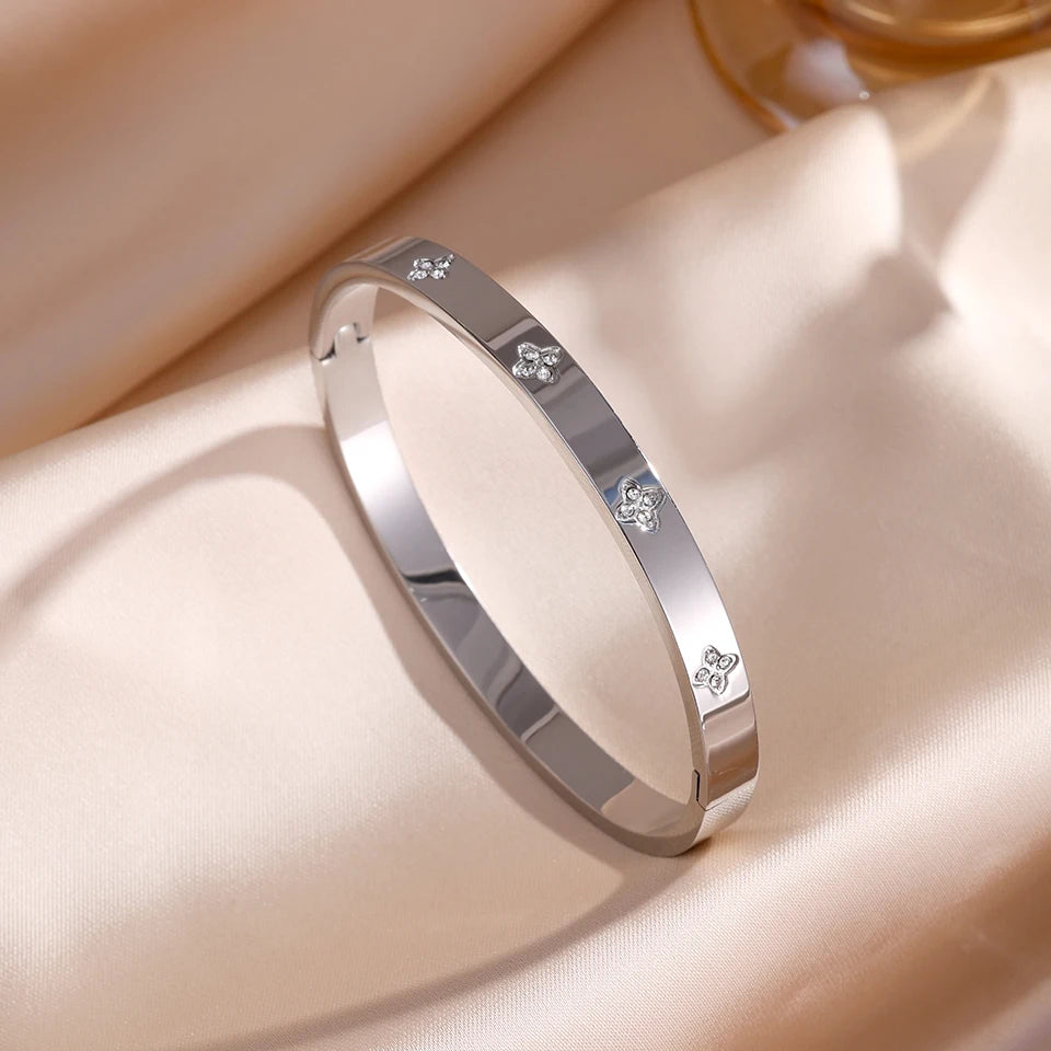 5/1pcs Sparkling Zirconia Inlaid Stainless Steel Bracelet