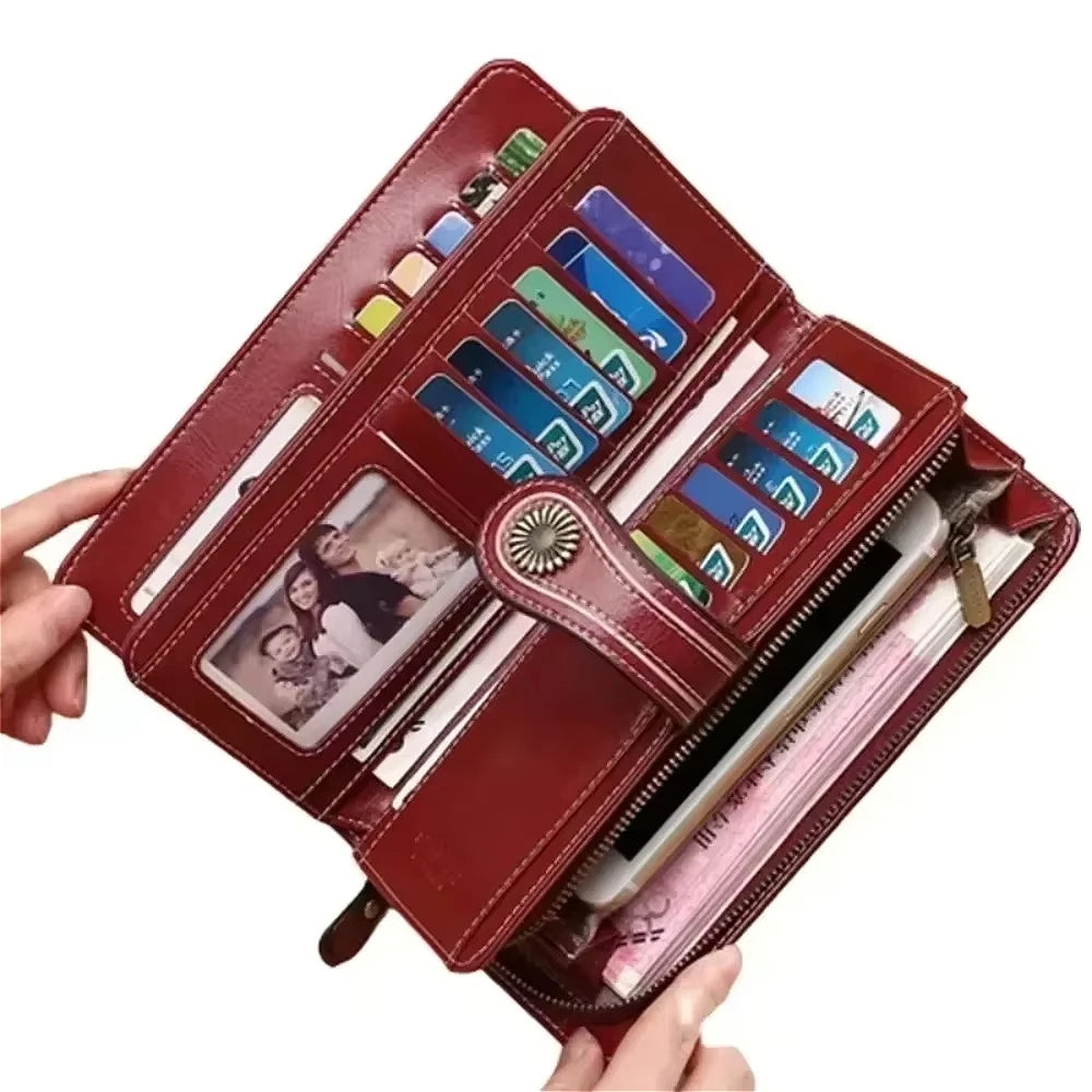 High Quality Anti-theft Leather Wallets Long Zipper Clutch