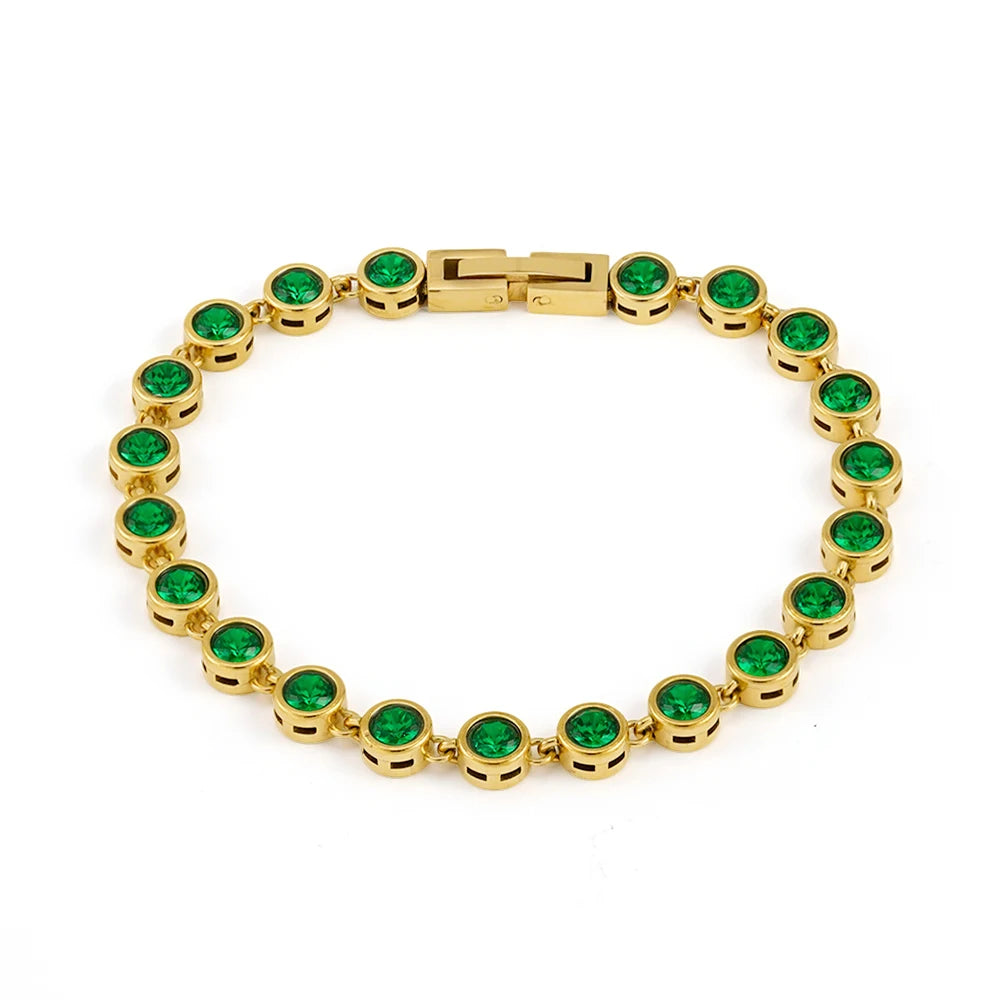 Green Zircon Jewelry Bracelet Stainless steel 18K Gold Plated