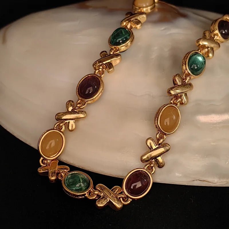 Fashionable Light Luxury Colored Glass Bracelet Retro Jewelry