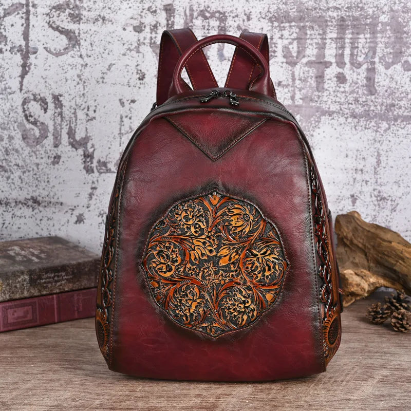 Vintage Tang Grass Embossed Leisure Travel Luxury Backpack