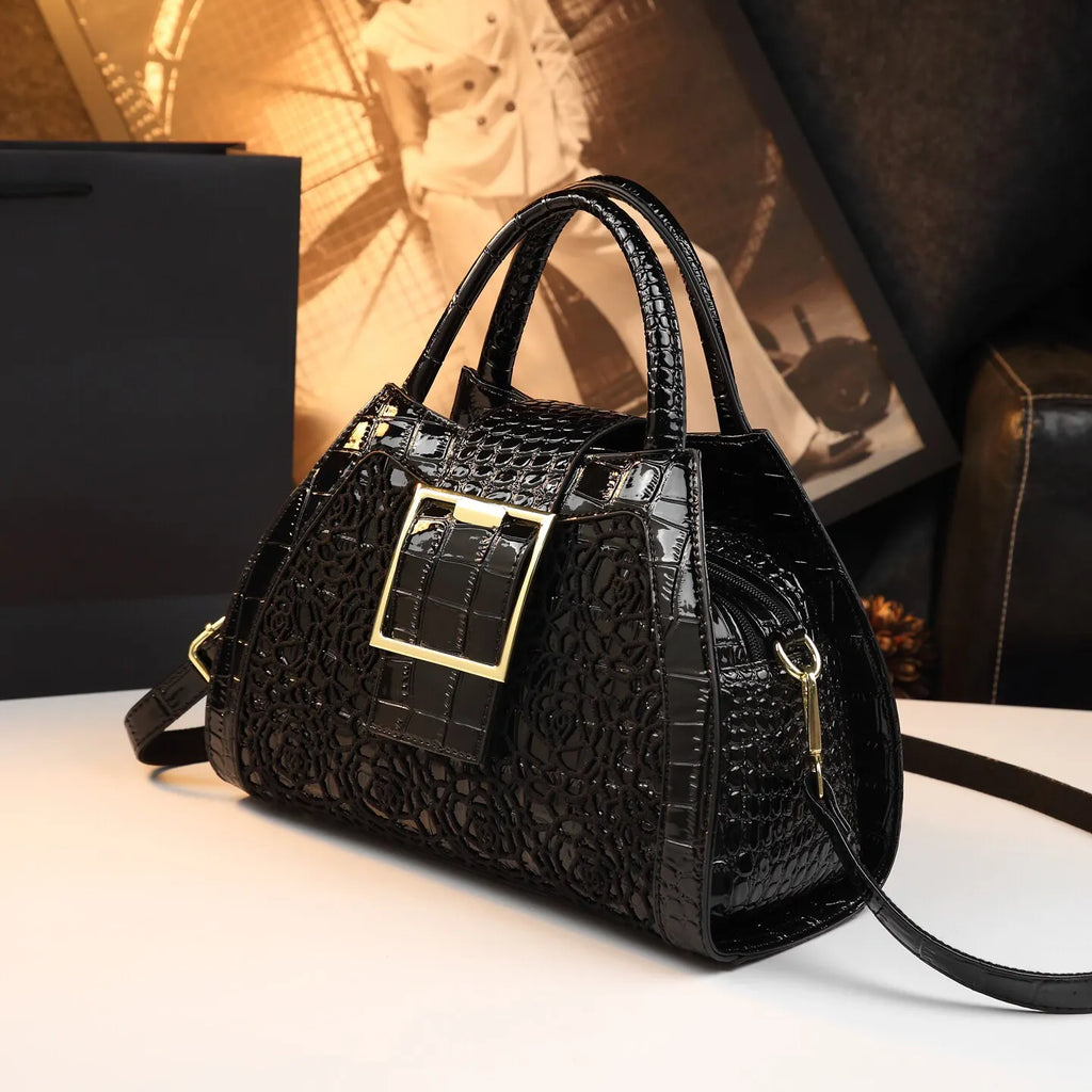 Crocodile Pattern Leather Lace Women's Messenger Handbag