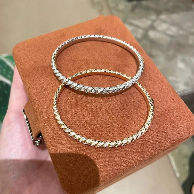 Luxury high quality dazzling shiny spiral bangles full CZ diamond silver 925 bracelet jewelry
