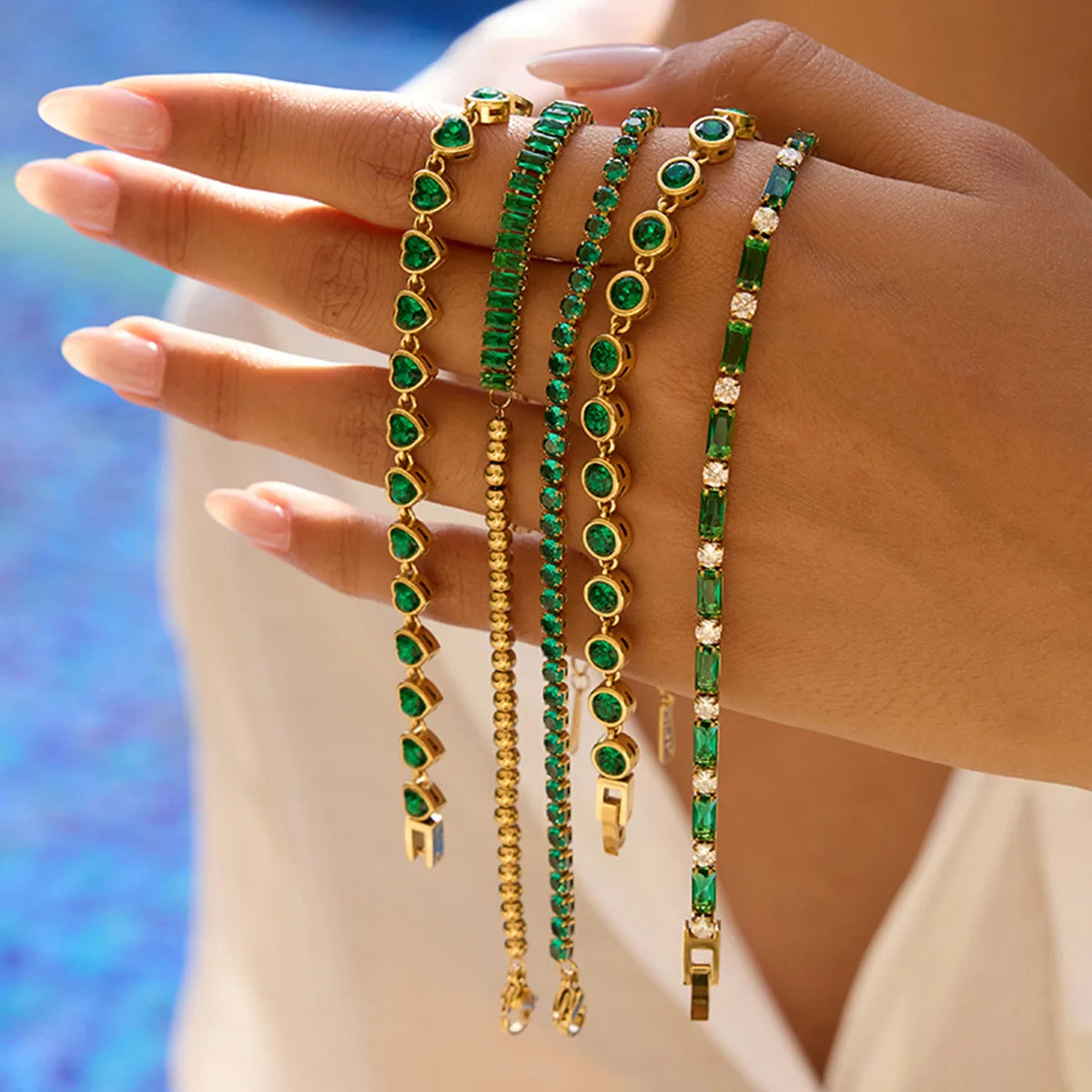Green Zircon Jewelry Bracelet Stainless steel 18K Gold Plated