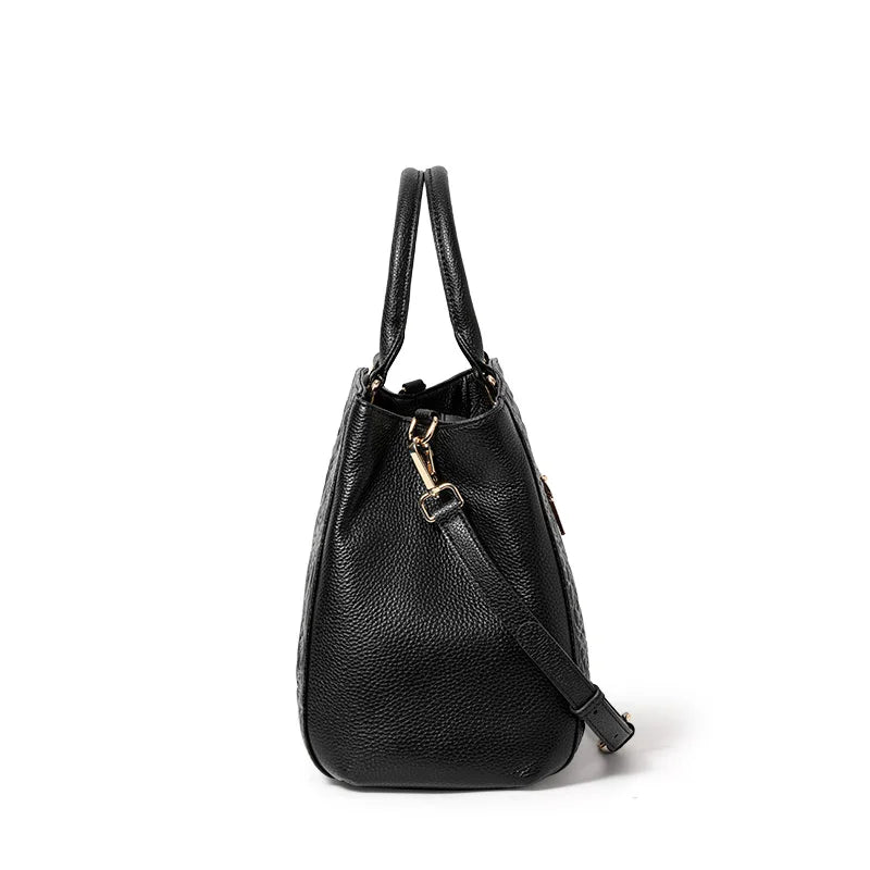Leather high-sense handbag top layer leather rose pattern slung shoulder bag