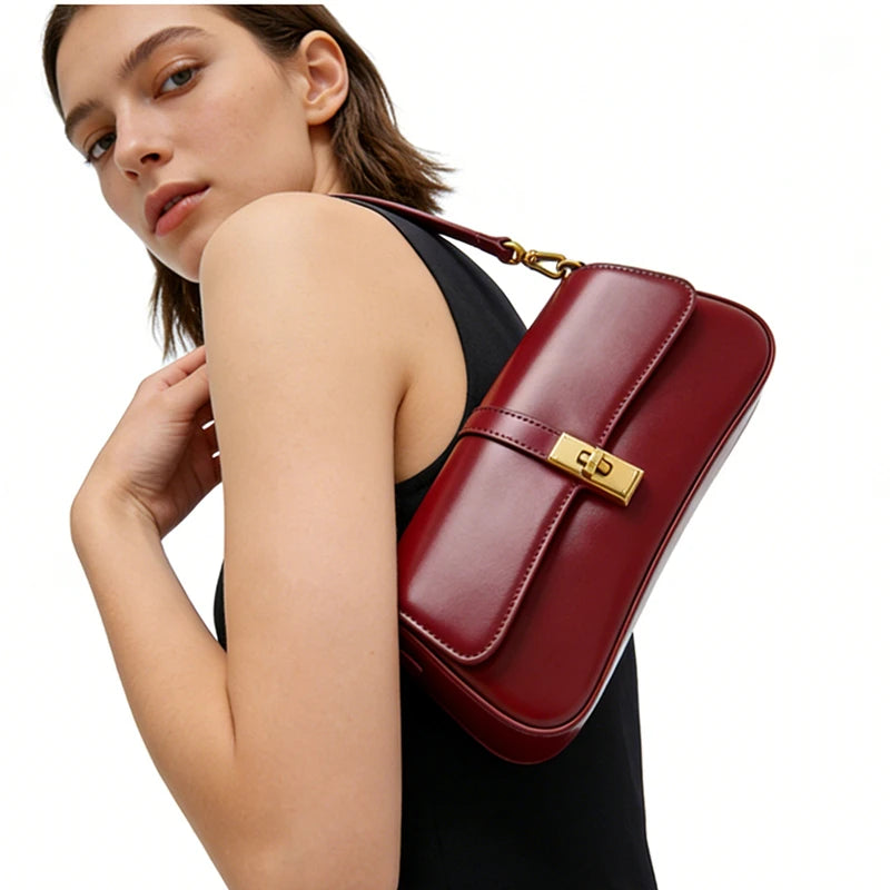 Genuine Leather Small Underarm Bag Women Retro Purse