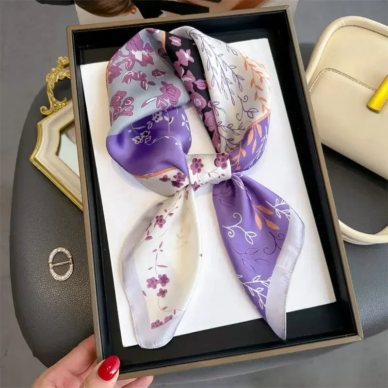 Printed Scarf Emulated Silk Plant Printed Fashion