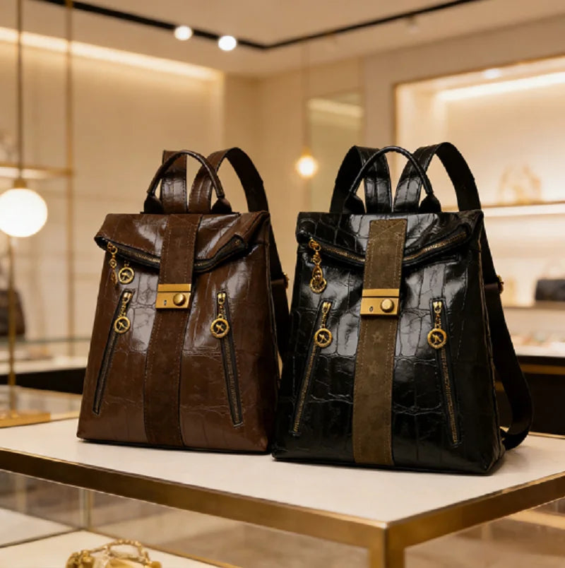 Fashion Luxury High Quality Leather Travel Backpacks Large Capacity Shoulder Bag