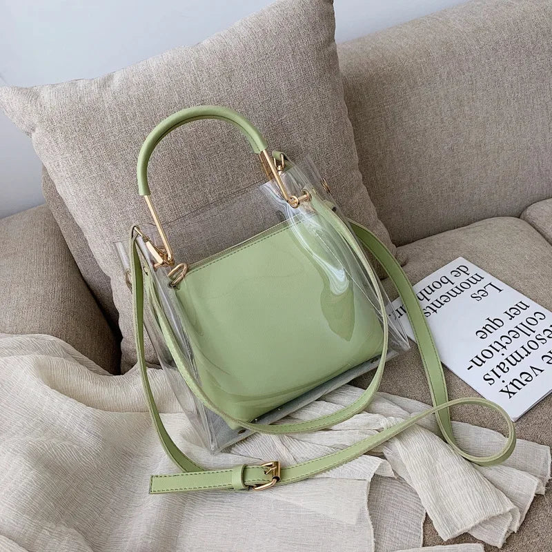 Fashion Transparent Women Shoulder Bag Jelly Candy Bucket Bag Messenger Bags