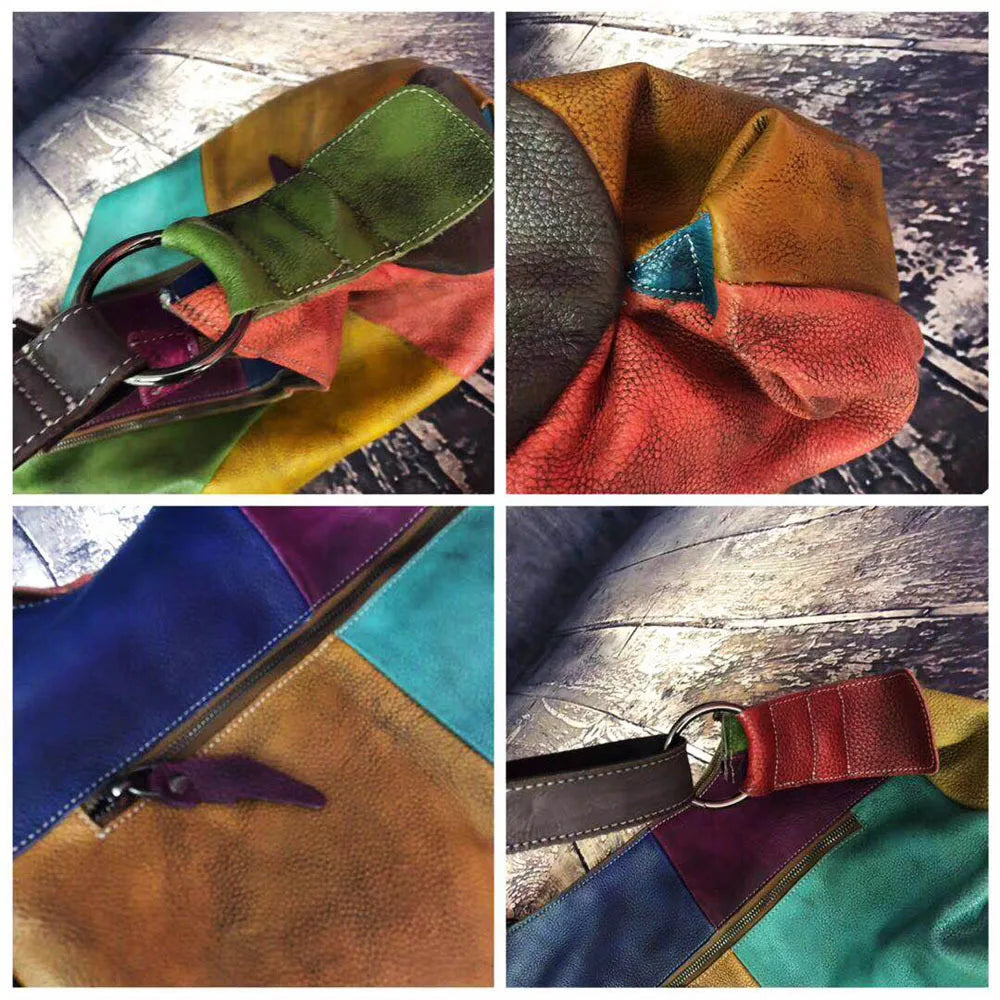 Oversized Genuine Leather Patchwork Vintage Hobo Shoulder Bag