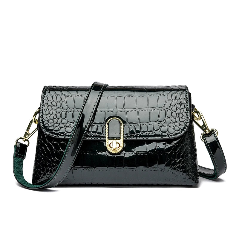 Luxury Patent Leather Handbag Designed With Crocodile Pattern