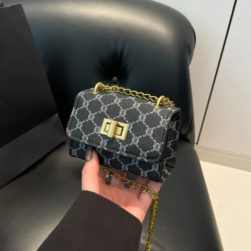 Stylish Mini Crossbody Bag Geometric Pattern Faux Leather Buckle Closure Purse
