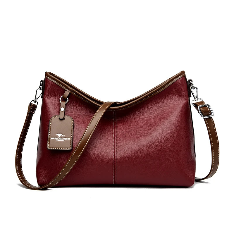 High Quality Soft Pu Leather Shoulder Handbags Color Contrast Crossbody Bag