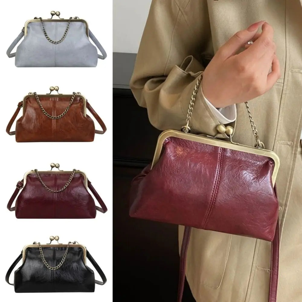 Trendy PU Leather Shell Handbag Retro Style Satchel