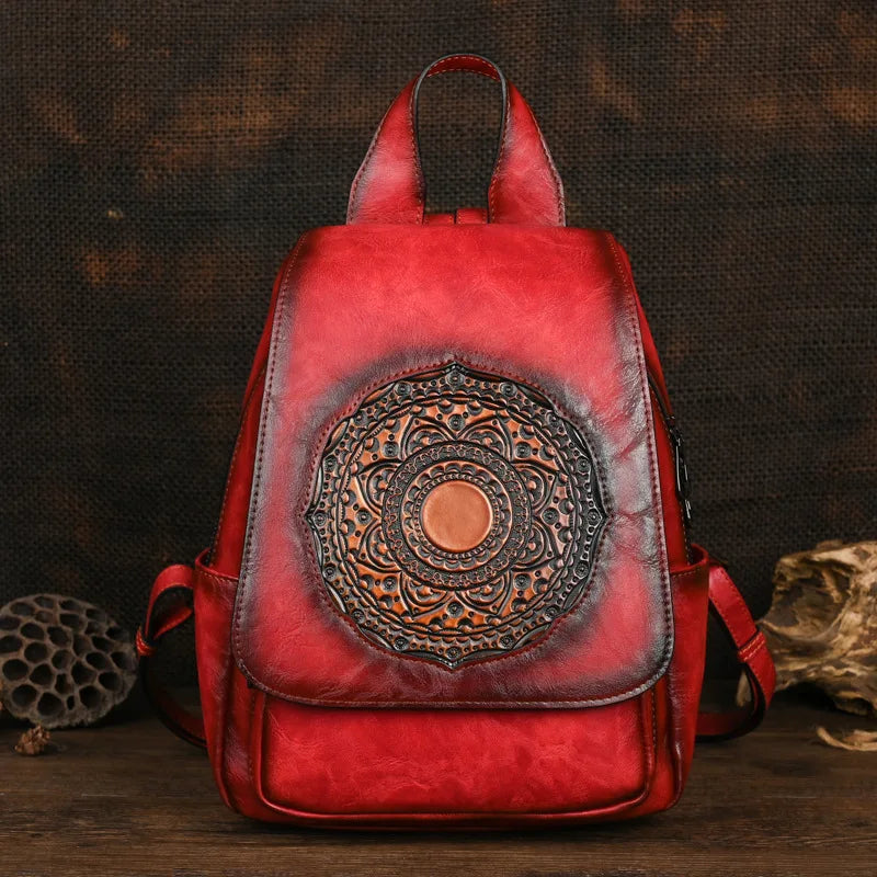 Vintage Tang Grass Embossed Leisure Travel Luxury Backpack
