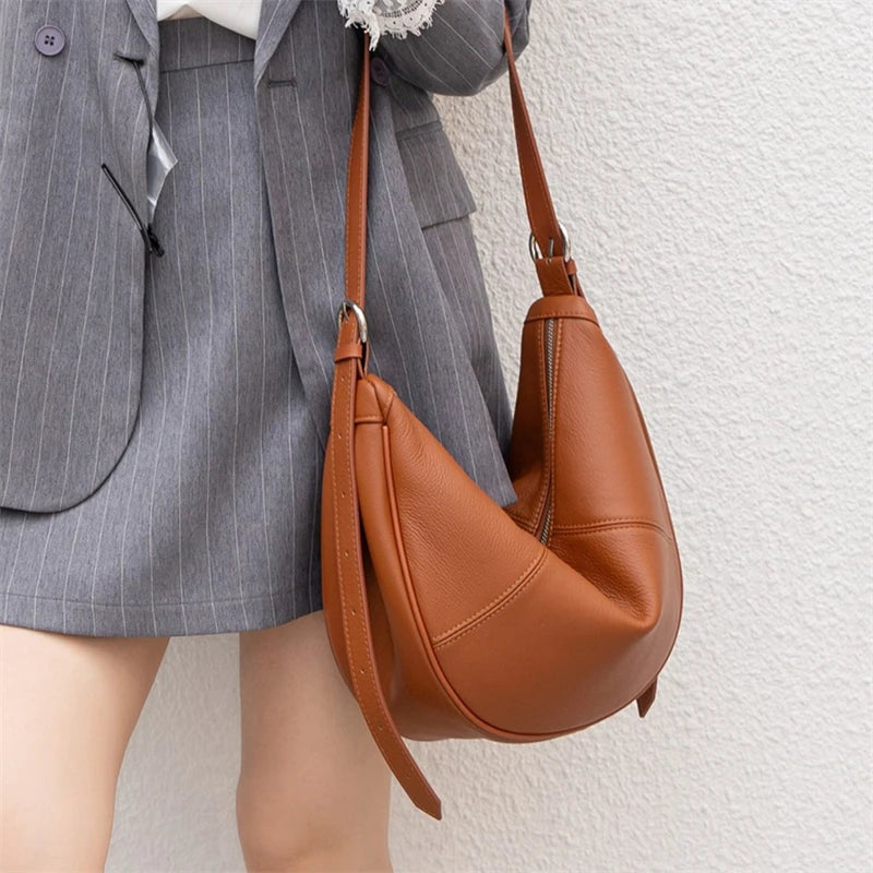 Slouchy Genuine Leather Hobo Bags Soft Crescent Bag