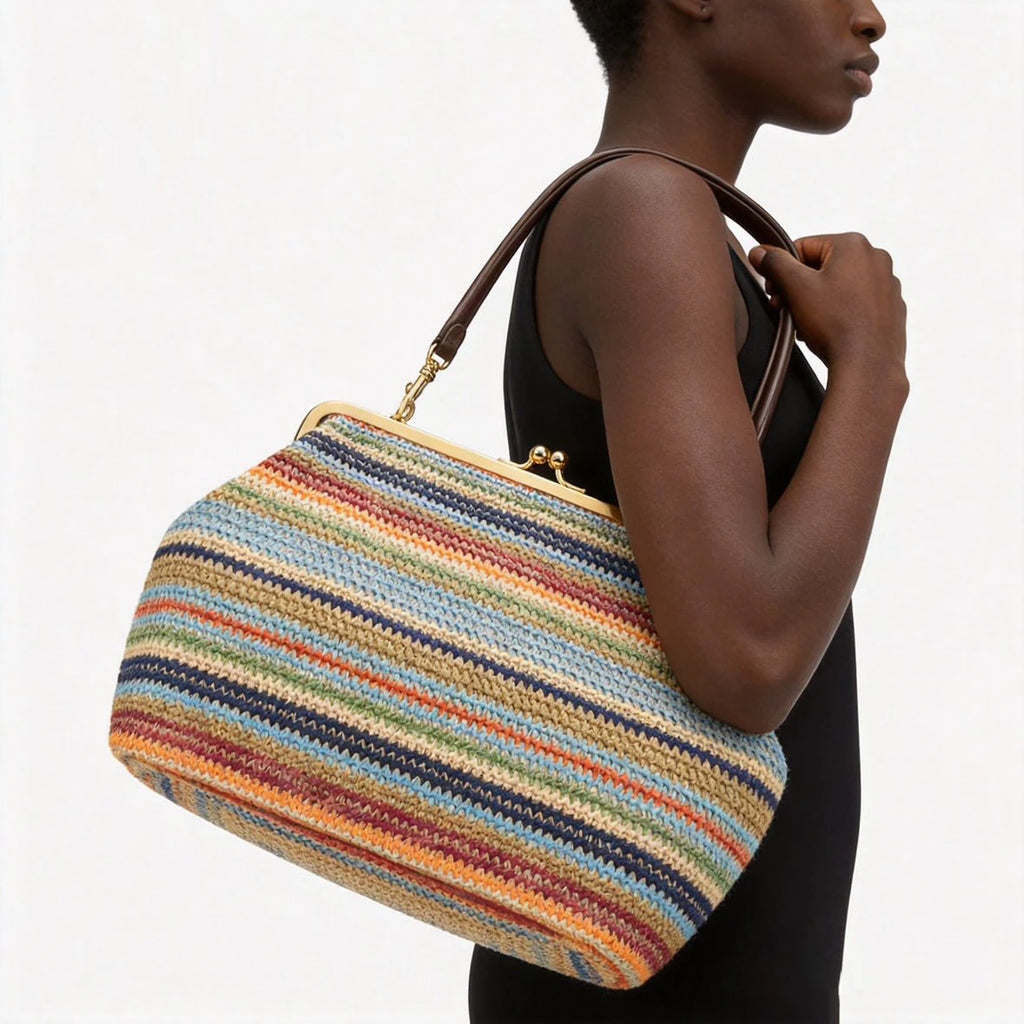 Fashion Large Striped Clip Shell Shoulder Bag Design