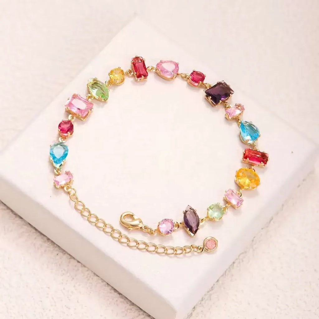 Rainbow Cubic Zirconia Tennis Bracelet 18K Gold Plated
