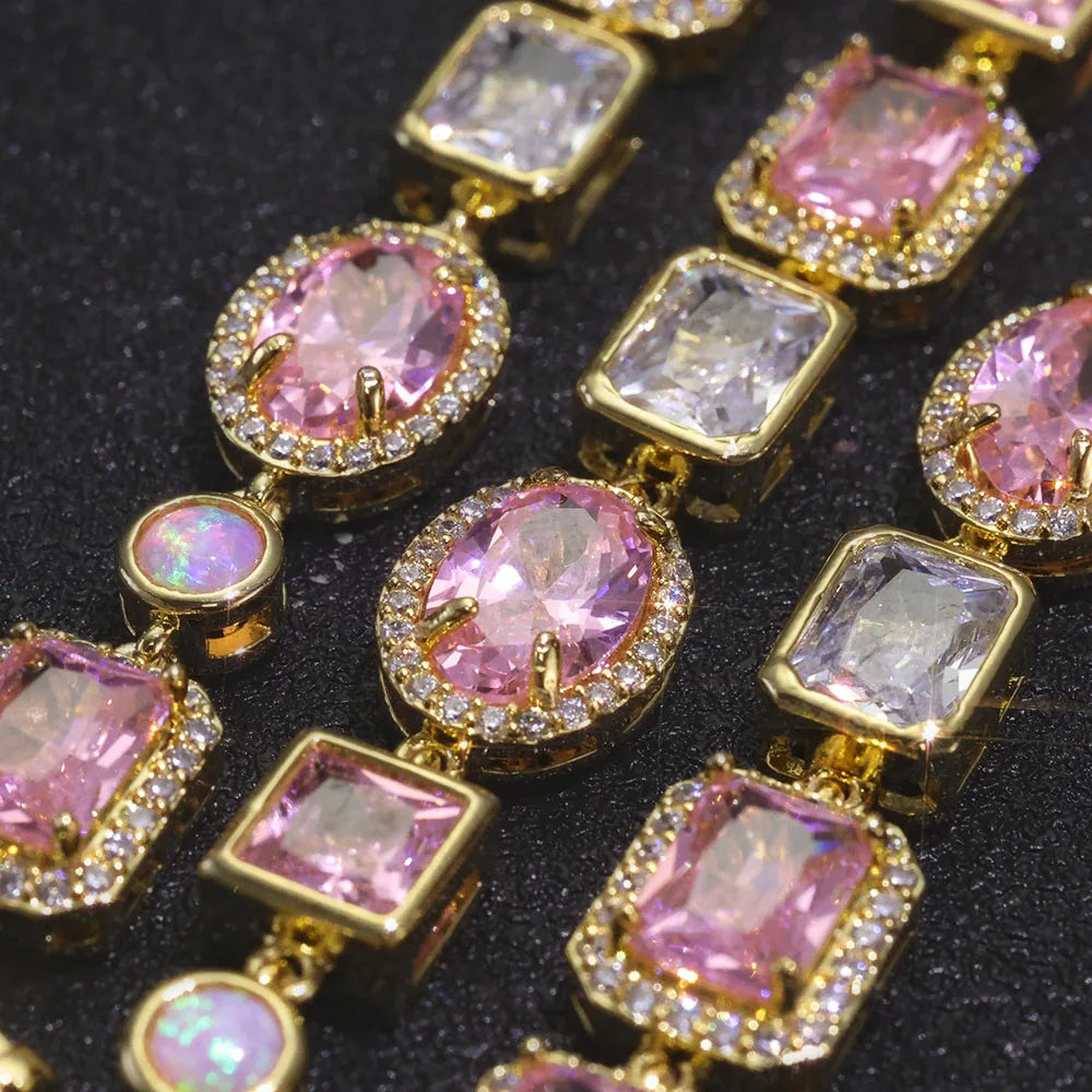 10mm Opal Custom CZ Stone Chain Silver Gold Plated Bracelet