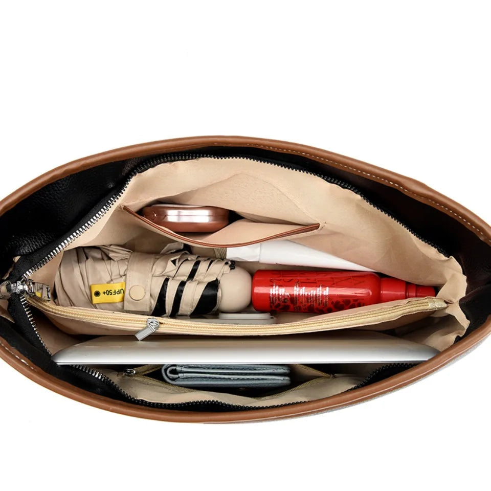 High Quality Soft Pu Leather Shoulder Handbags Color Contrast Crossbody Bag