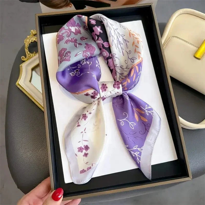 Printed Scarf Emulated Silk Plant Printed Fashion