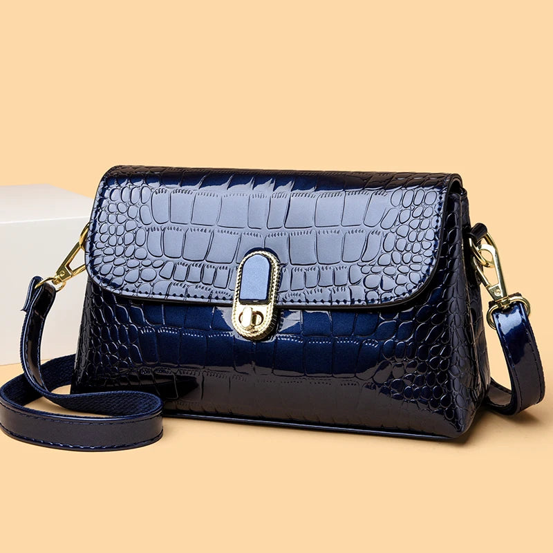 Luxury Patent Leather Handbag Designed With Crocodile Pattern