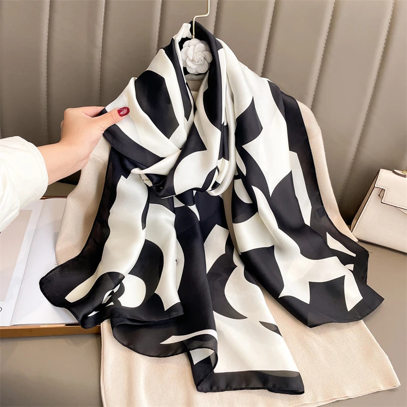 180*90cm Large Silk Satin Scarf Hijab Women Print Shawl