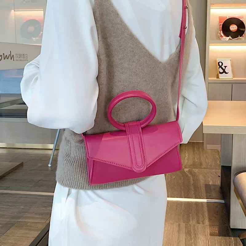 PU Leather Solid Color Clutch Ladies Diagonal Bag Hand Bag Women's Fashion