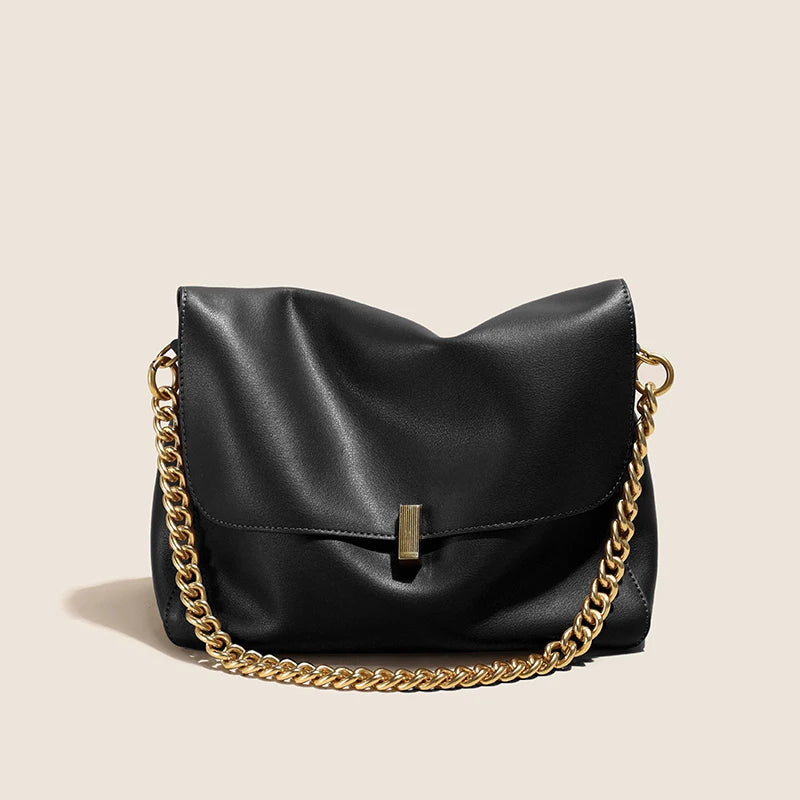Cow Leather Genuine Flap Shoulder Chain Bag Luxury Solid Genuine Leather Handbag
