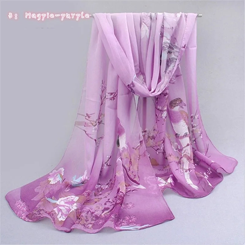 Chiffon Scarf Butterflies Branch Pattern Versatile Elegant