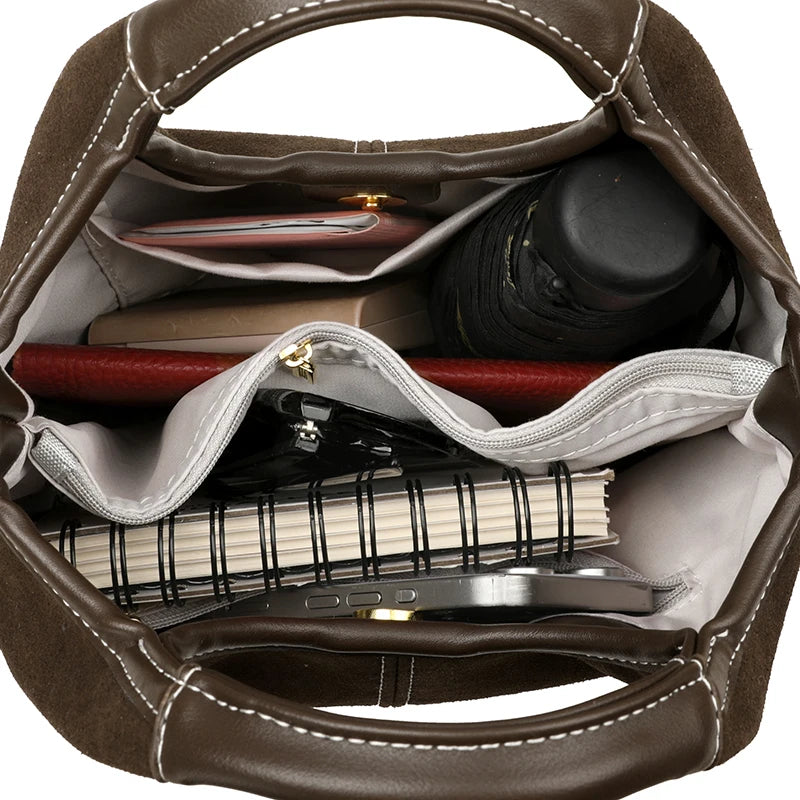 Genuine Leather Handbag Fashion Deerskin Velvet Vintage Shoulder Tote Luxury Design