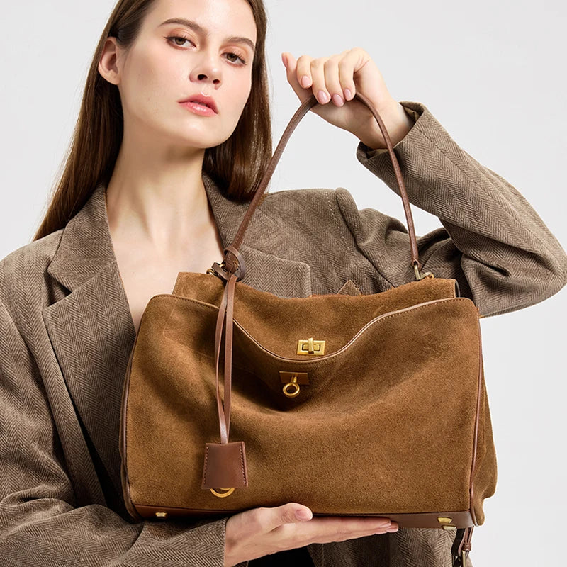 Suede Genuine Leather Shoulder Handbag Luxury Design