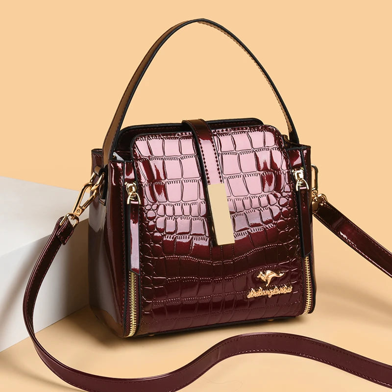 Fashion Handbag High Quality Crocodile Pattern Patent Leather