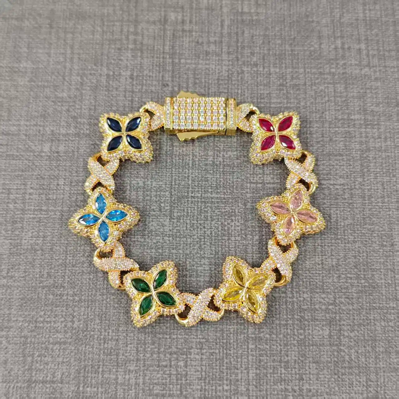 Iced Baguette CZ Floral Infinity Bracelet Jewelry