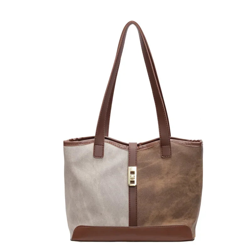 Vintage Shoulder Bag Fashion Patchwork Leather Ladies Tote Bags Large Capacity