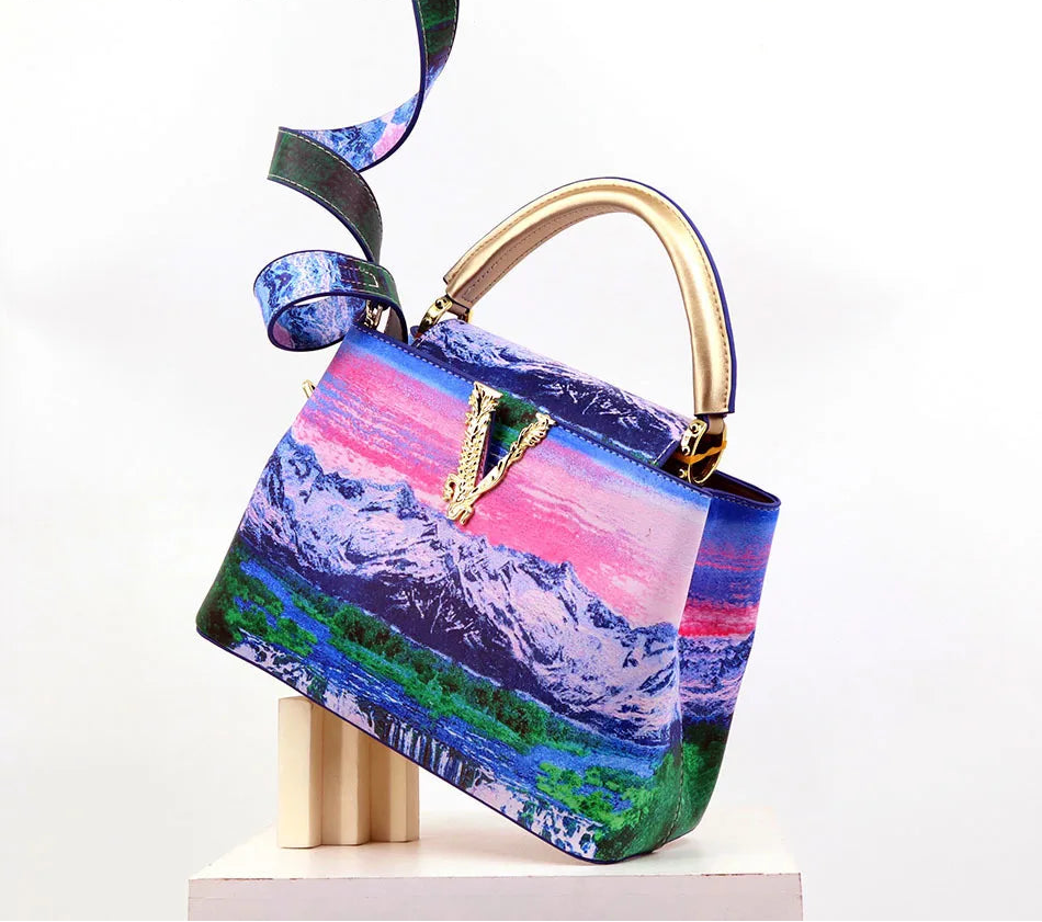 Printed Handbag Microfiber Luxury Elegant Shoulder Crossbody Bag