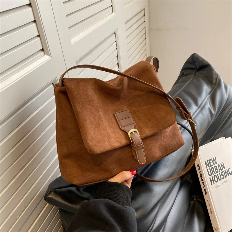 Vintage Suede Soft PU Leather  Shoulder Bags Large Capacity