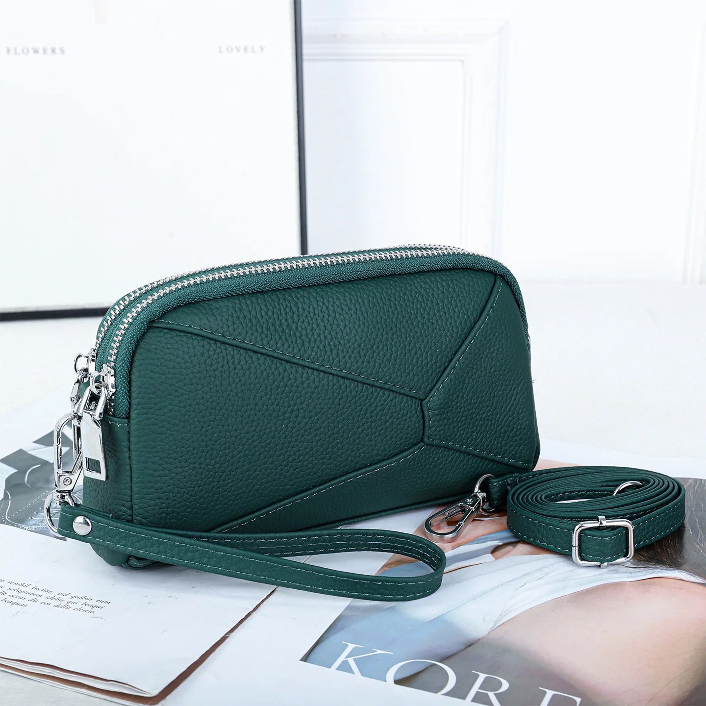 Crossbody Bags Genuine Leather Shoulder Purse Cross Body Bag with Wristlet