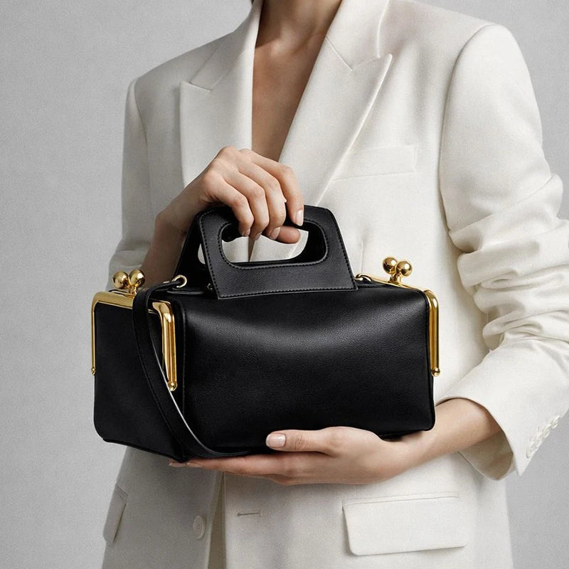 Retro Handbag Luxury Gold Hardware Structured Shoulder Bag
