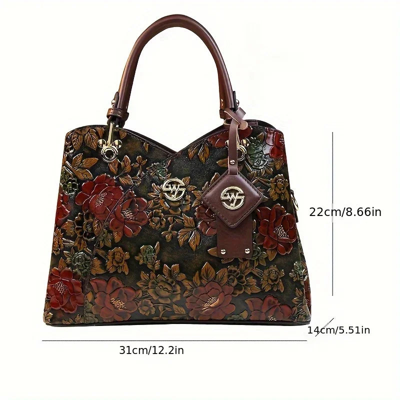 Vintage Flower Pattern Handbag Luxury PU Leather Tote Bag Fashion Crossbody Bag